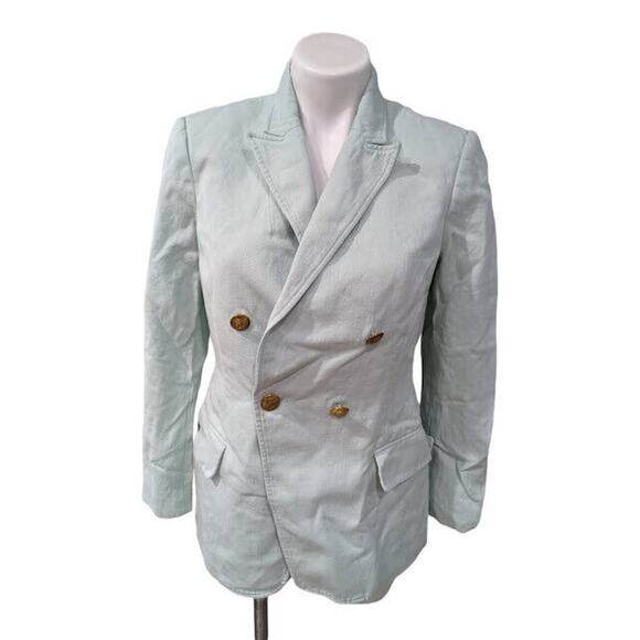 A.L.C. Size 6 Segwick Blazer Jacket Linen Cotton Mint Green Double Breasted - Picture 1 of 10
